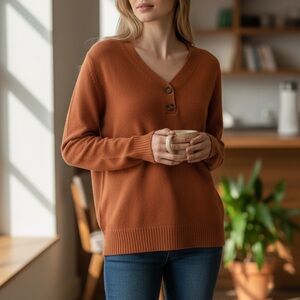 Adyson Parker V-Neck Sweater - Warm Rust